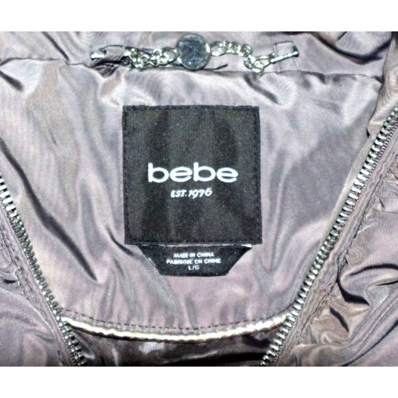 Bebe Womens Gray Puffer Belted Hooded Jacket With Zippered Pockets L Gorpcore - Picture 2 of 7